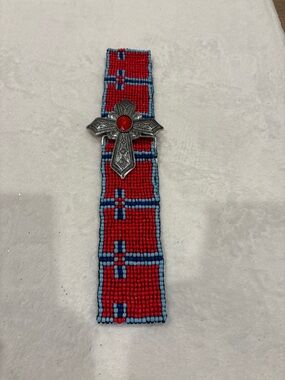 Red Beaded Cross Accent Waist Belt - Women's Accessory